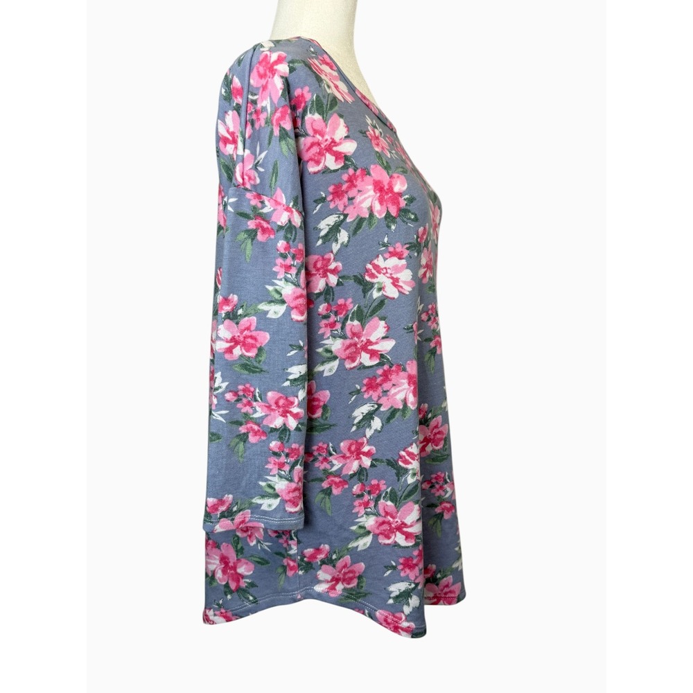 Dear Scarlett Women's M Blue Pink Floral Tunic Top 3/4 Sleeve NWOT - Picture 3 of 8